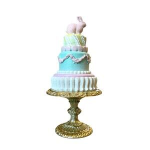 Cupcakes & Cashmere Pastel Tiered Easter Bunny Cake On Stand Figurine 14in NEW